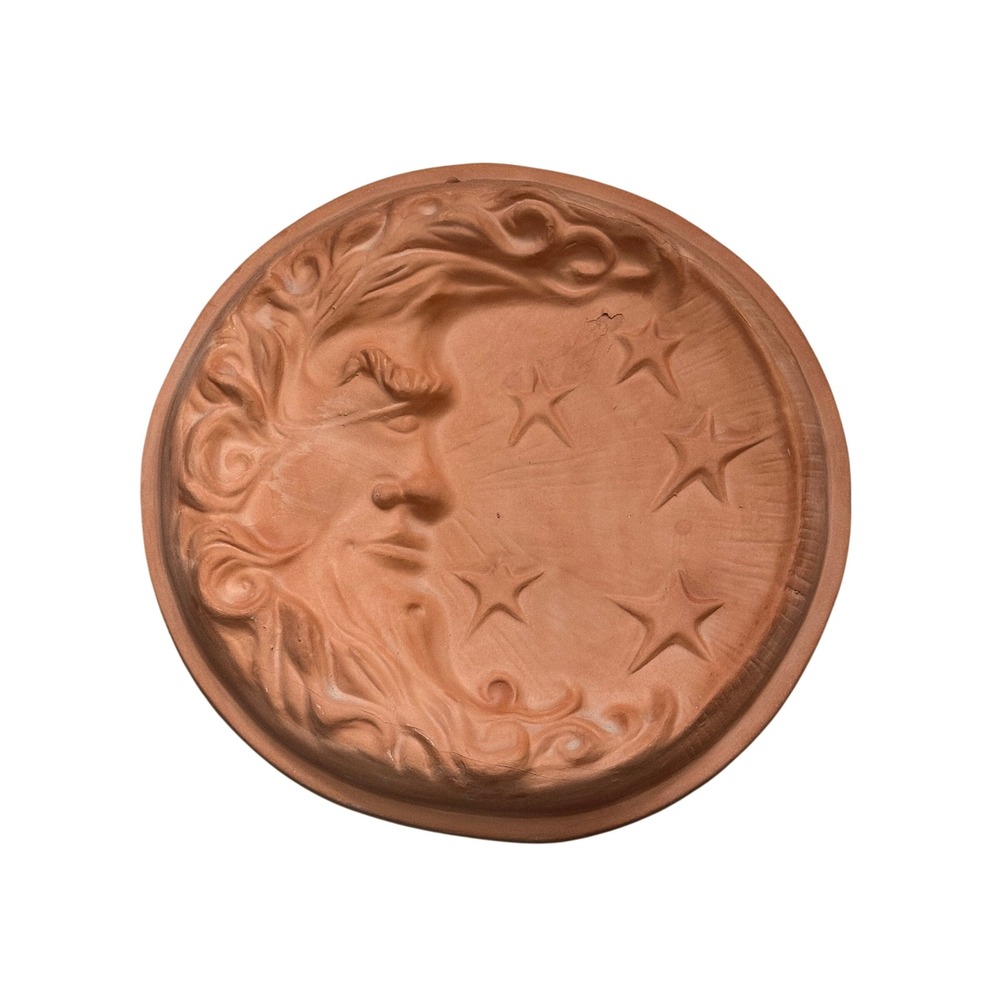 Terracotta Crescent Moon Face Star Wall Medallion Plaque Thomas Ceramics Texas